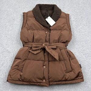 Varley Lanville Vest Women's Medium Brown Reversible Gilet Belted Puffer Sherpa